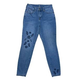 NY&C High Rise Skinny Jeans Floral Eyelet Cutouts Casual Boho Versatile Feminine